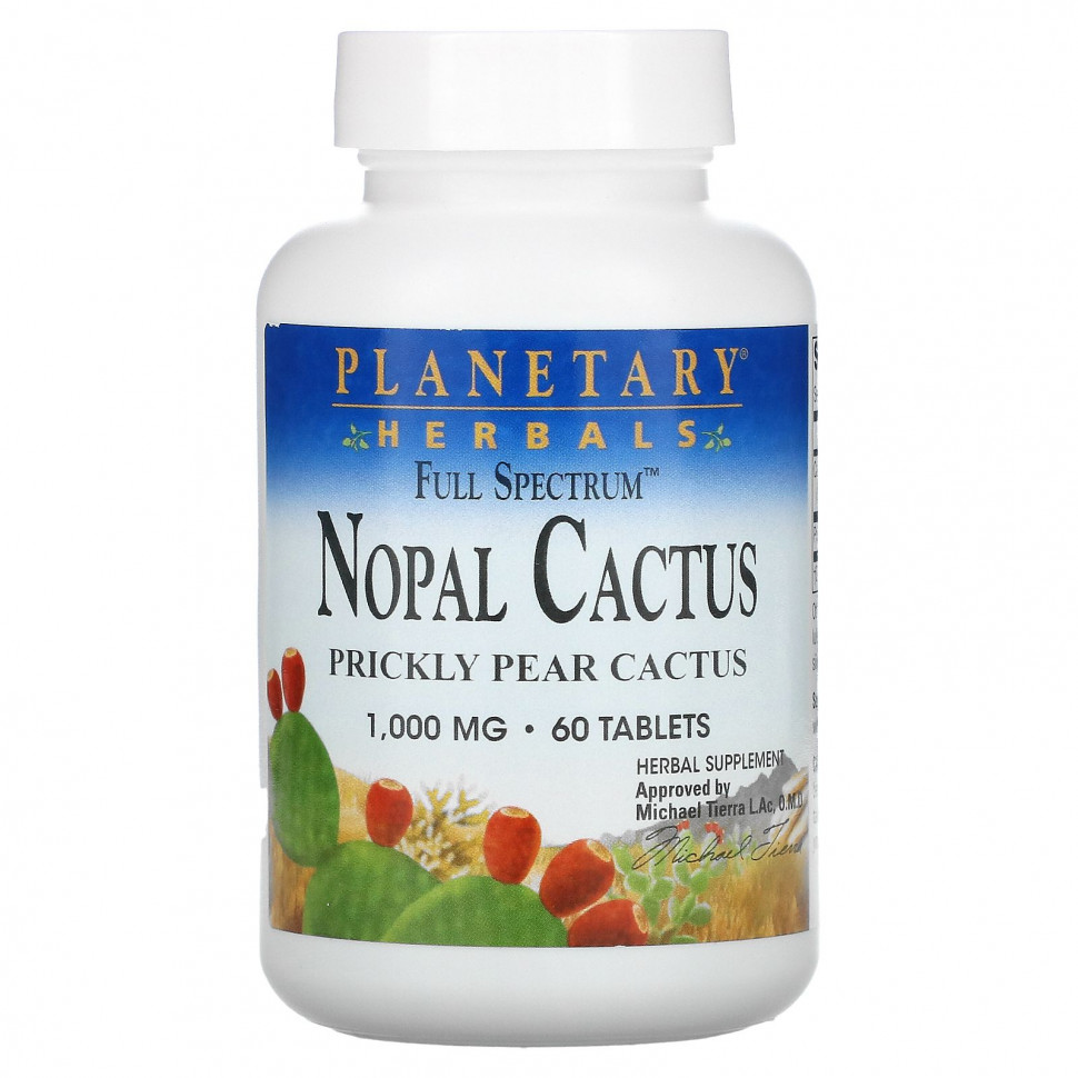   Planetary Herbals, Nopal Cactus, Full Spectrum, Prickly Pear Cactus, 1,000 mg, 60 Tablets   -     , -,   