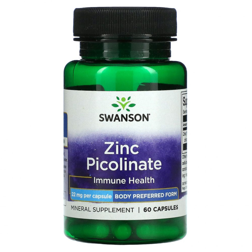   Swanson, Zinc Picolinate, Immune Health, 22 mg, 60 Capsules   -     , -,   