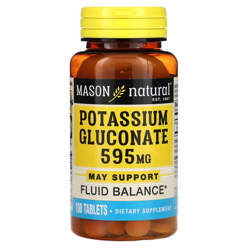   Mason Natural, Potassium Gluconate, 595 mg, 100 Tablets   -     , -,   