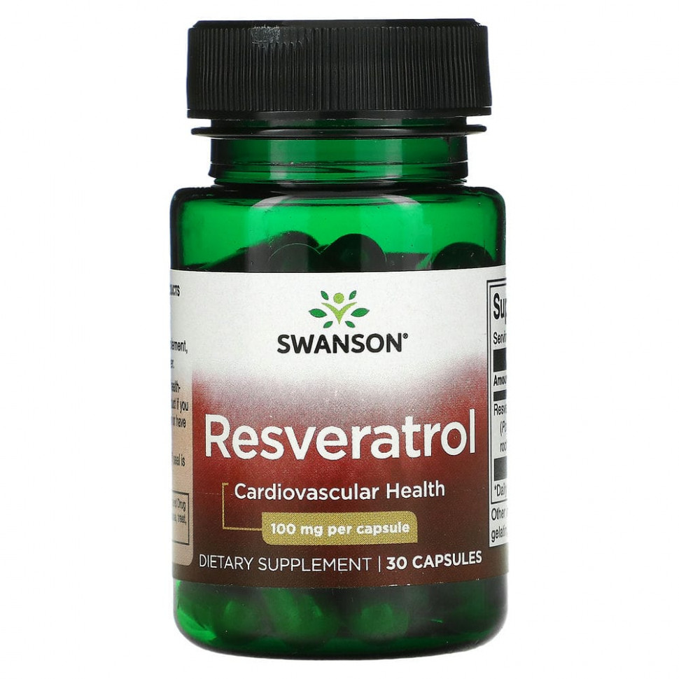   Swanson, Resveratrol, Cardiovascular, 100 mg, 30 Capsules   -     , -,   
