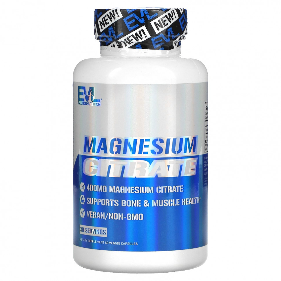   EVLution Nutrition, Magnesium Citrate, 200 mg, 60 Veggie Capsules   -     , -,   