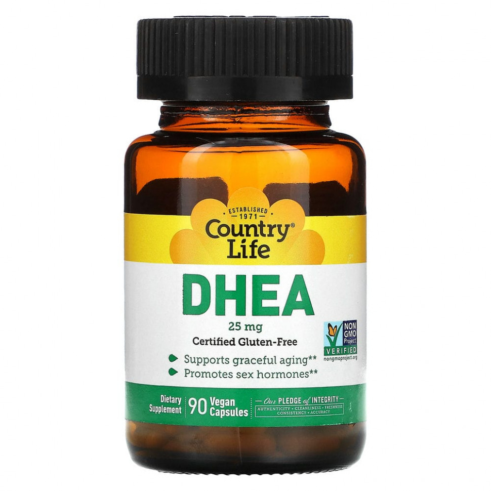   Country Life, DHEA, 25 mg, 90 Vegetarian Capsules   -     , -,   
