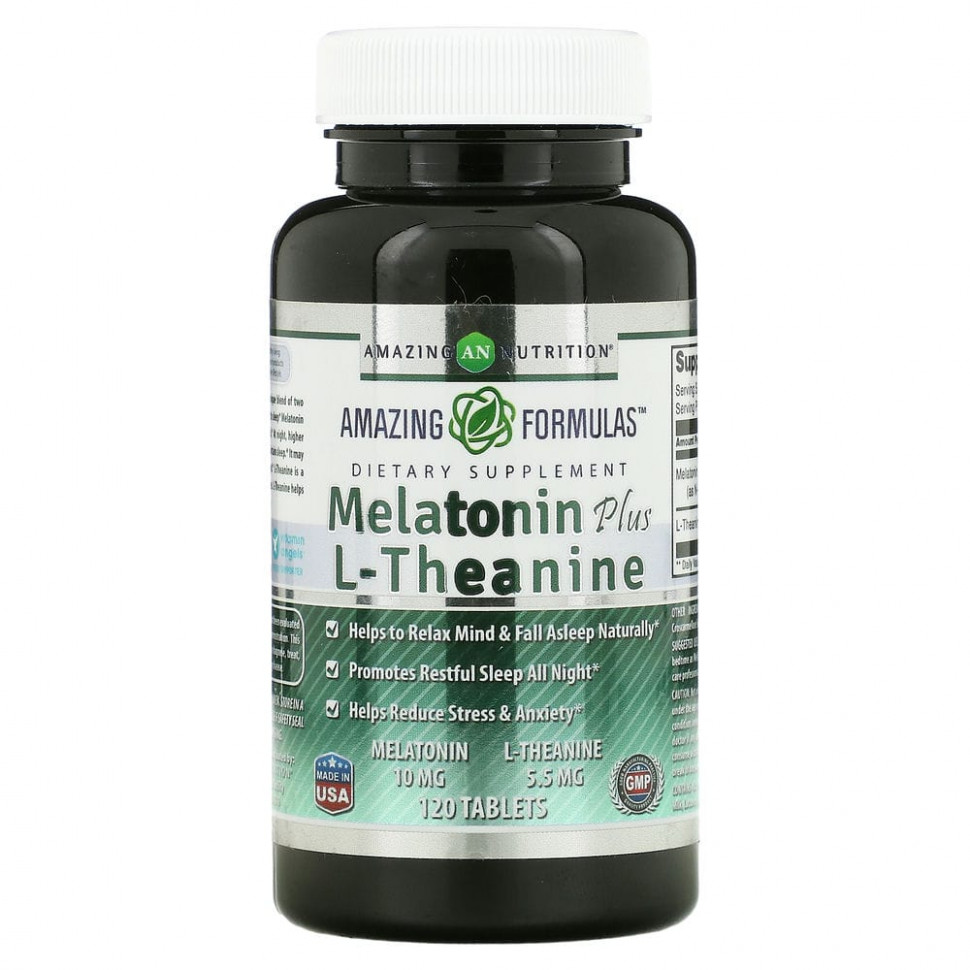   Amazing Nutrition, Melatonin Plus L-Theanine, 10 mg/5.5 mg, 120 Tablets   -     , -,   