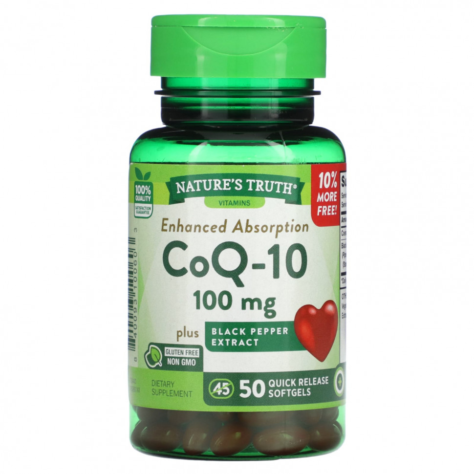   Nature's Truth, CoQ-10, Enhanced Absorption, 100 mg, 50 Quick Release Softgels   -     , -,   