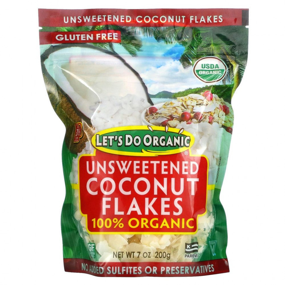   Edward & Sons, Edward & Sons, Let's Do Organic, 100% Organic Unsweetened Coconut Flakes, 7 oz (200 g)   -     , -,   