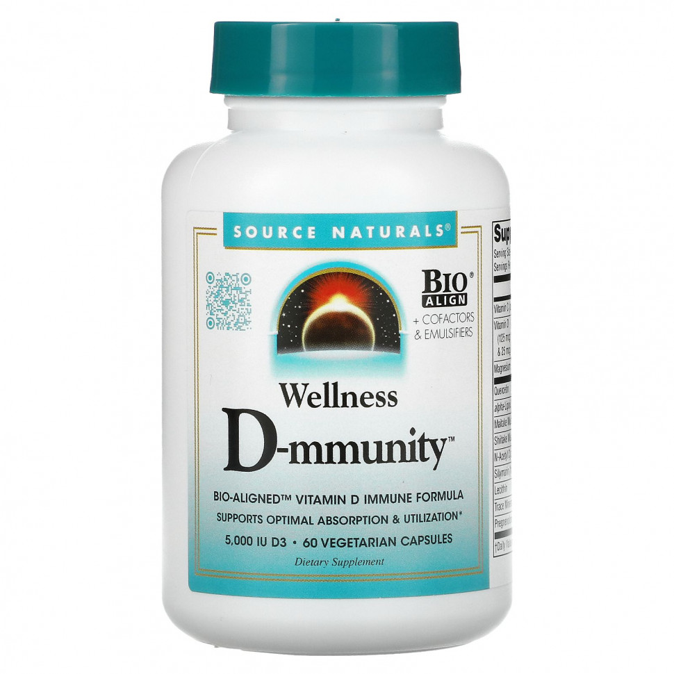   Source Naturals, Wellness D-mmunity, Bio-Aligned Vitamin D Immune Formula, 60 Vegetarian Capsules   -     , -,   