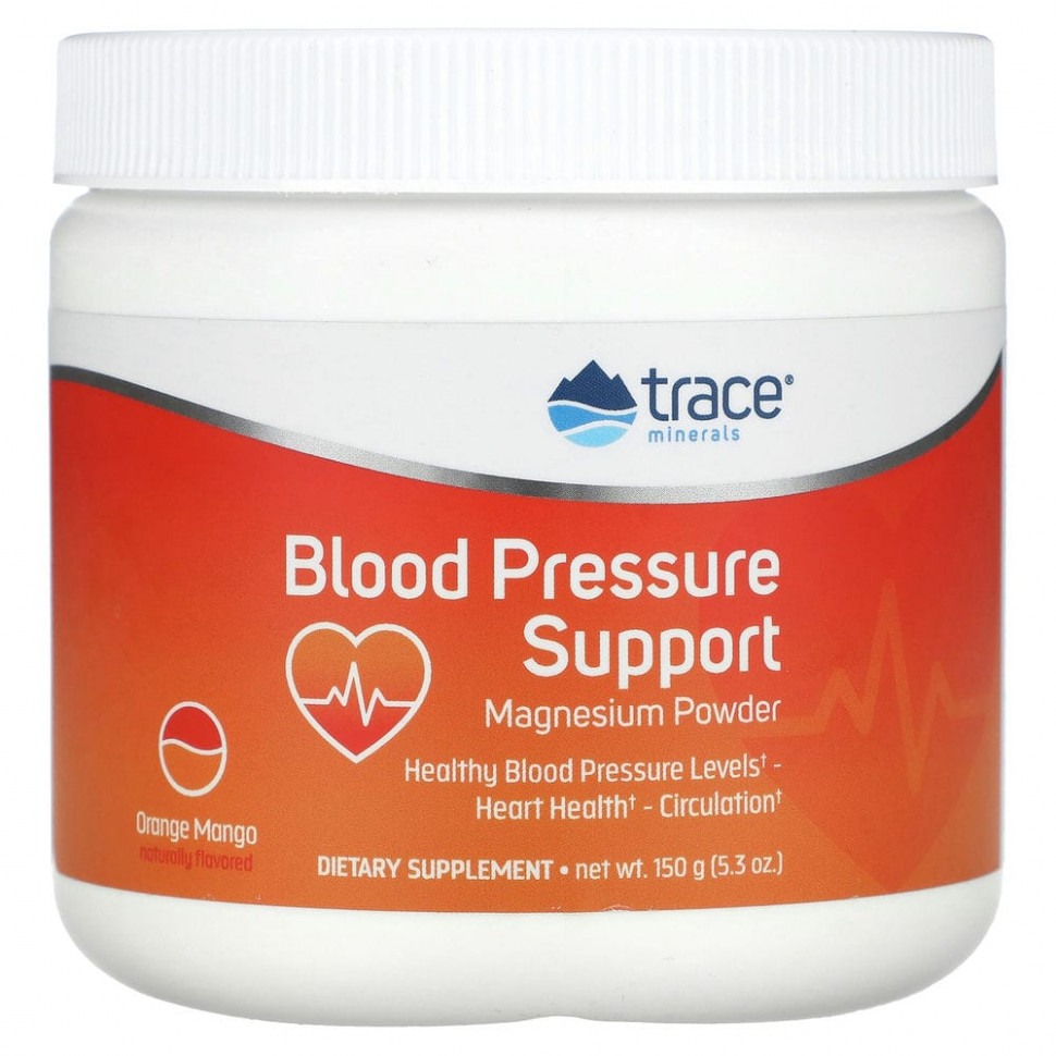   Trace Minerals , Blood Pressure Support Magnesium Powder, Orange Mango, 5.3 oz (150 g)   -     , -,   
