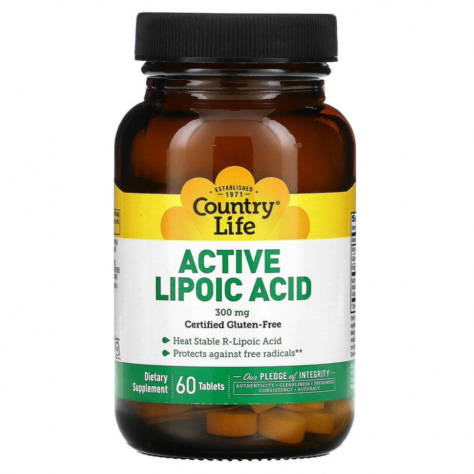   Country Life, Active Lipoic Acid, Time Release, 300 mg, 60 Tablets   -     , -,   
