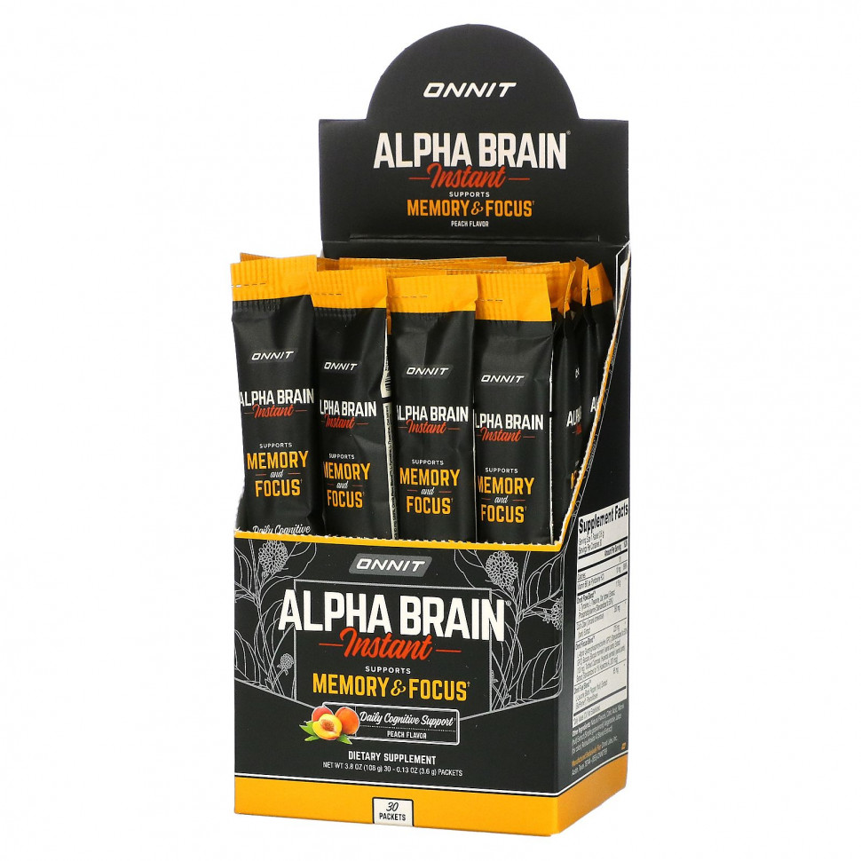   Onnit, Alpha Brain Instant, Natural Peach, 30 Packets, 0.13 oz (3.6 g) Each   -     , -,   