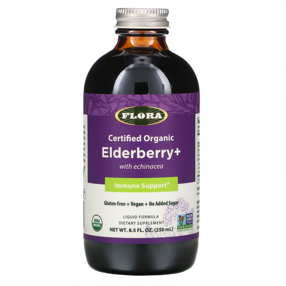   Flora, Certified Organic Elderberry +, 8.5 fl oz (250 ml)   -     , -,   