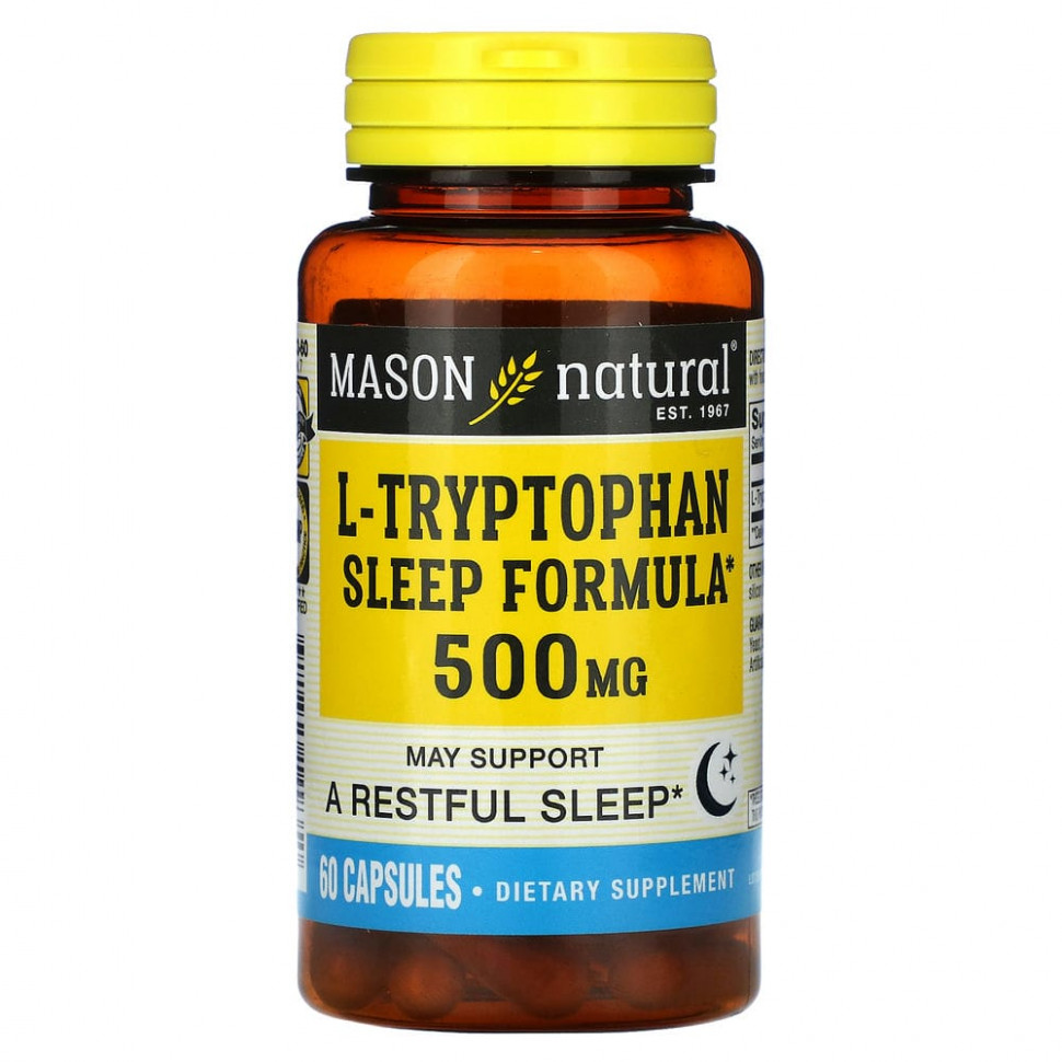   Mason Natural, L-Tryptophan Sleep Formula, 500 mg, 60 Capsules   -     , -,   