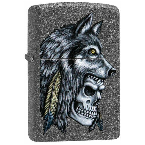      ZIPPO Classic 29863 Wolf Skull Feather Design   Iron Stone - ,     -     , -,   