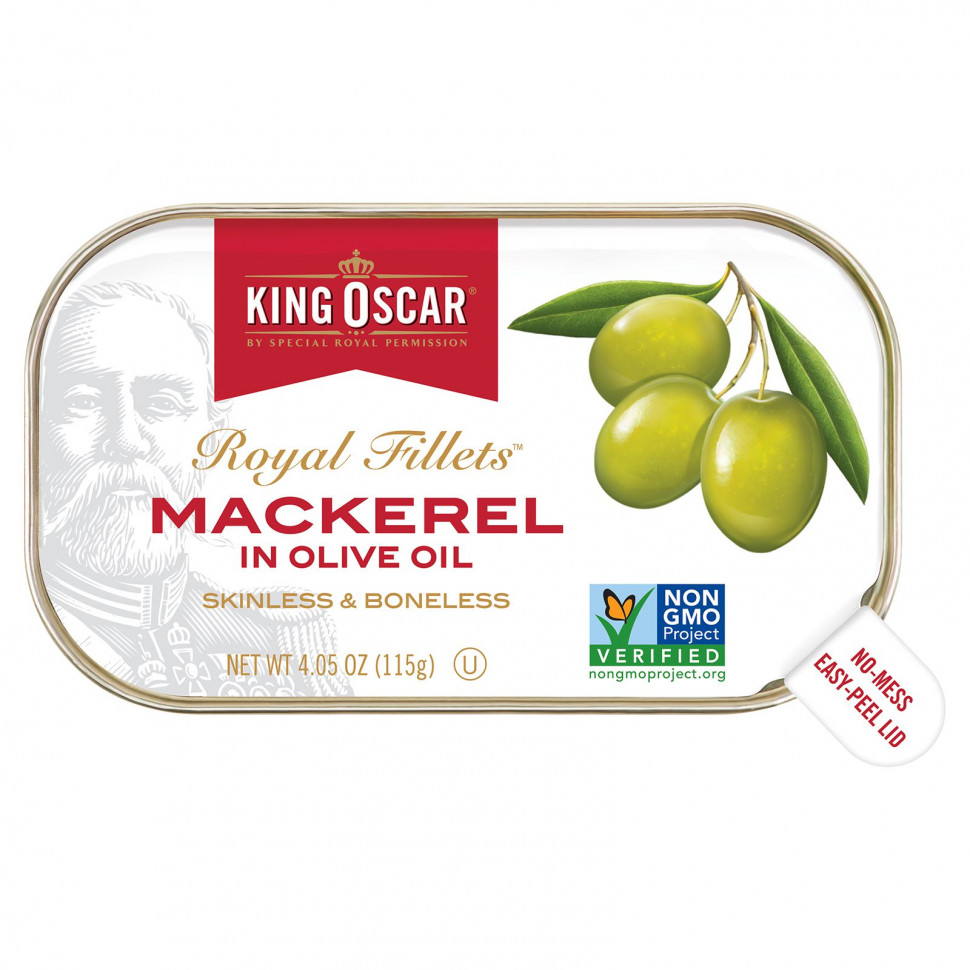   King Oscar, Royal Fillets, Mackerel In Olive Oil, 4.05 oz ( 115 g)   -     , -  