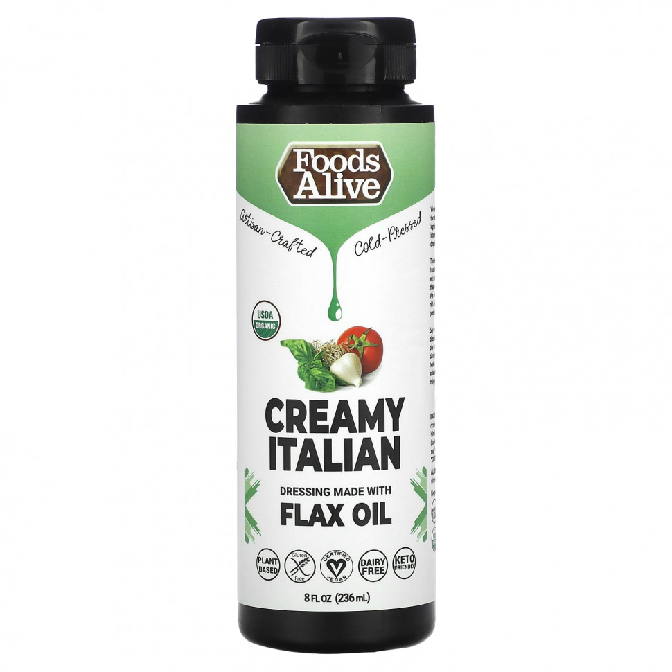   Foods Alive, Dressing Made with Flax Oil, Creamy Italian, 8 fl oz, (236 ml)   -     , -  