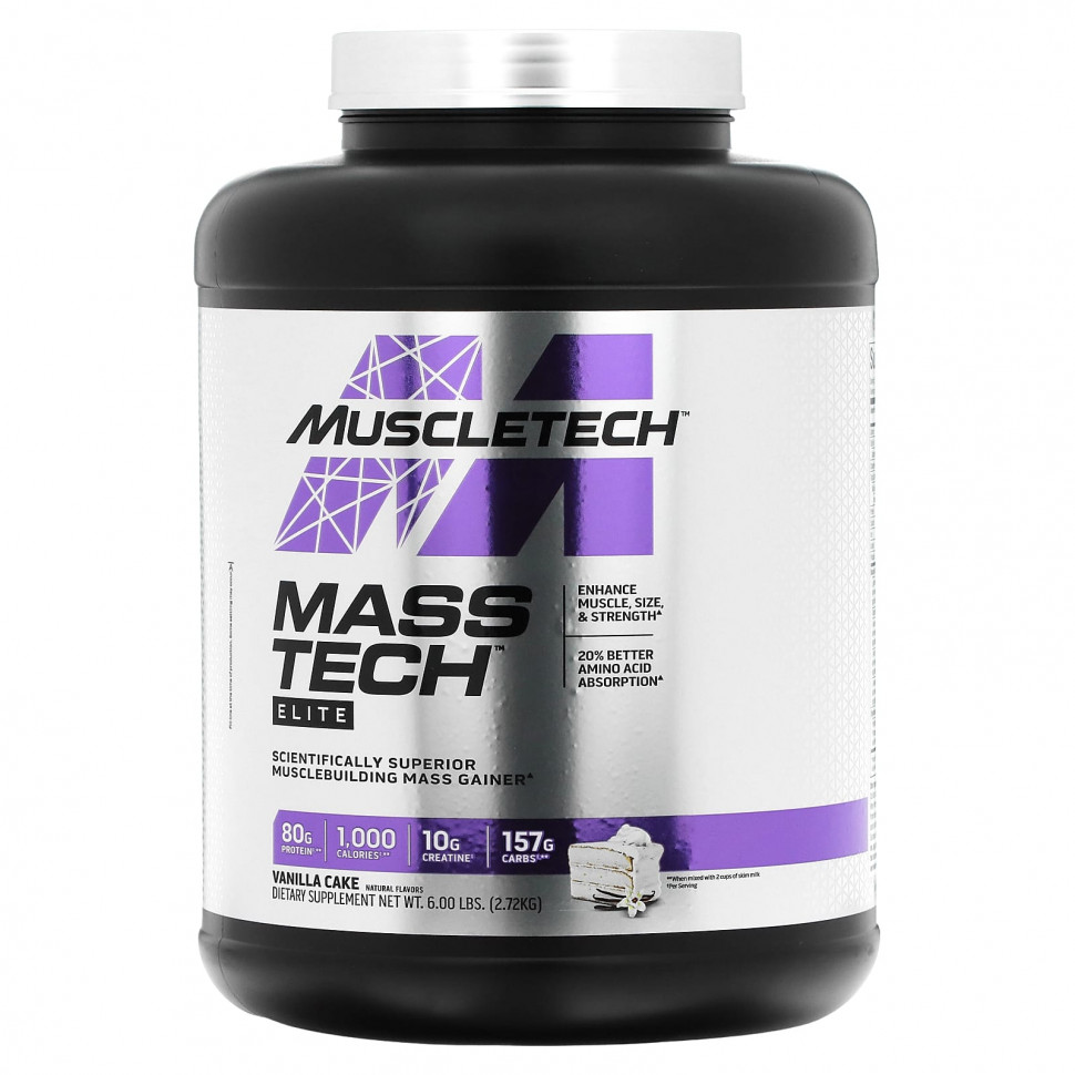   MuscleTech, Mass Tech Elite, Vanilla Cake, 6 lbs (2.72 kg)   -     , -  