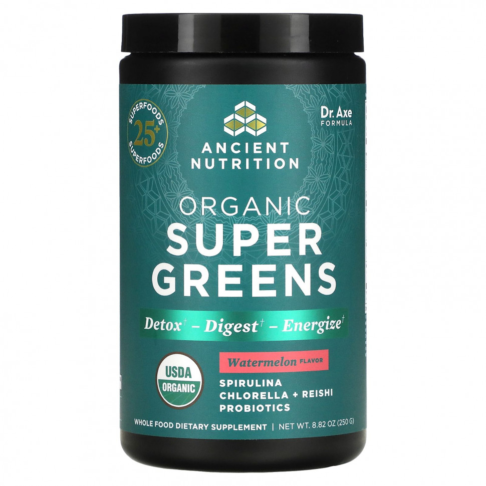   Dr. Axe / Ancient Nutrition, Organics Super Greens, Watermelon, 8.82 oz (250 g)   -     , -  