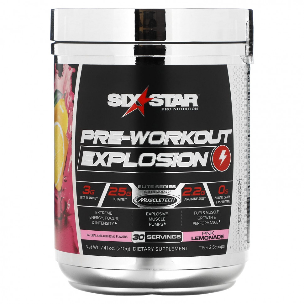   SIXSTAR, Elite Series, Pre-Workout Explosion, Pink Lemonade, 7.41 oz (210 g)   -     , -  