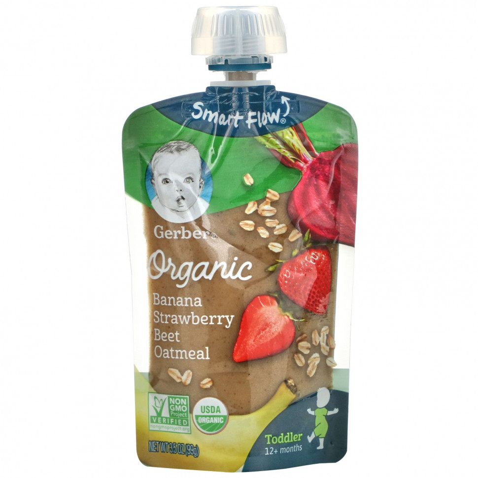   Gerber, Organic Banana, Strawberry, Beet, Oatmeal, Toddler, 12+ Months, 3.5 oz (99 g)   -     , -  