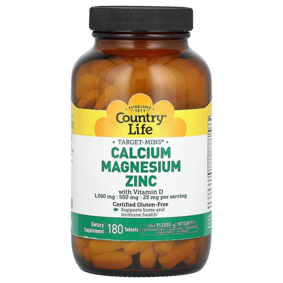   Country Life, Target-Mins, Calcium Magnesium Zinc with Vitamin D, 180 Tablets   -     , -  