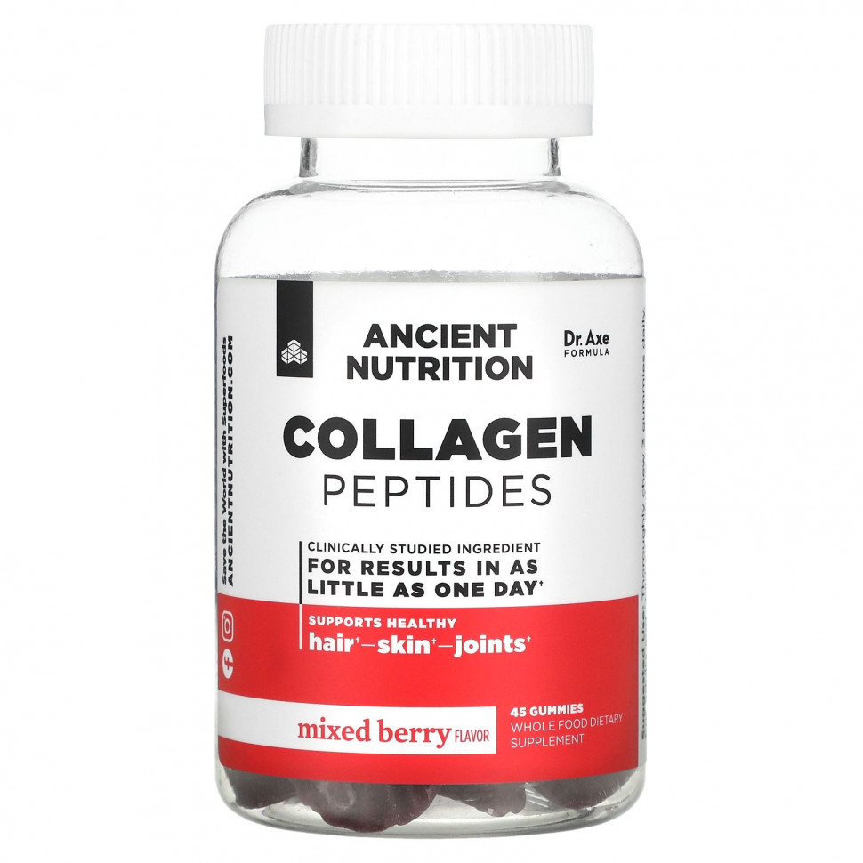   Dr. Axe / Ancient Nutrition, Collagen Peptides, Mixed Berry, 45 Gummies   -     , -  