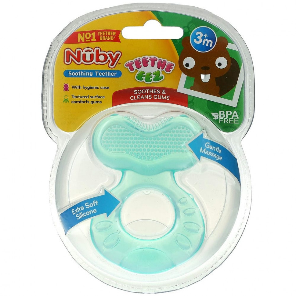   Nuby, Soothing Teether, Teeth Eez, 3+M, Aqua, 1 Teether   -     , -  