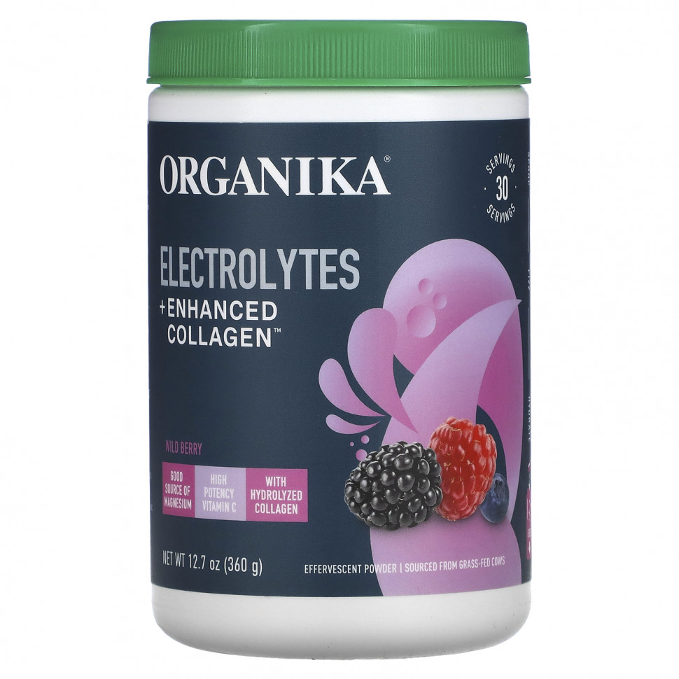   Organika, Electrolytes + Enhanced Collagen, Wild Berry, 12.7 oz (360 g)   -     , -,   
