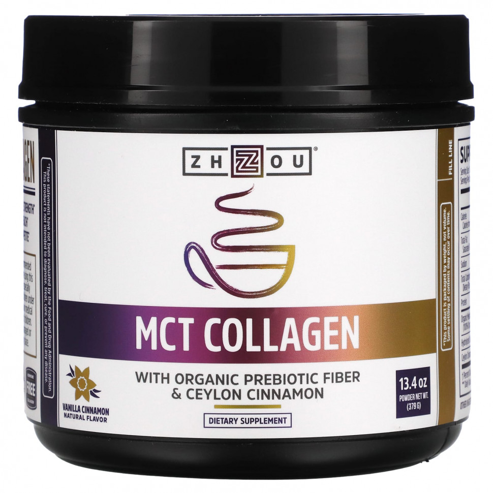   Zhou Nutrition, MCT Collagen, Vanilla Cinnamon, 13.4 oz (379 g)   -     , -  