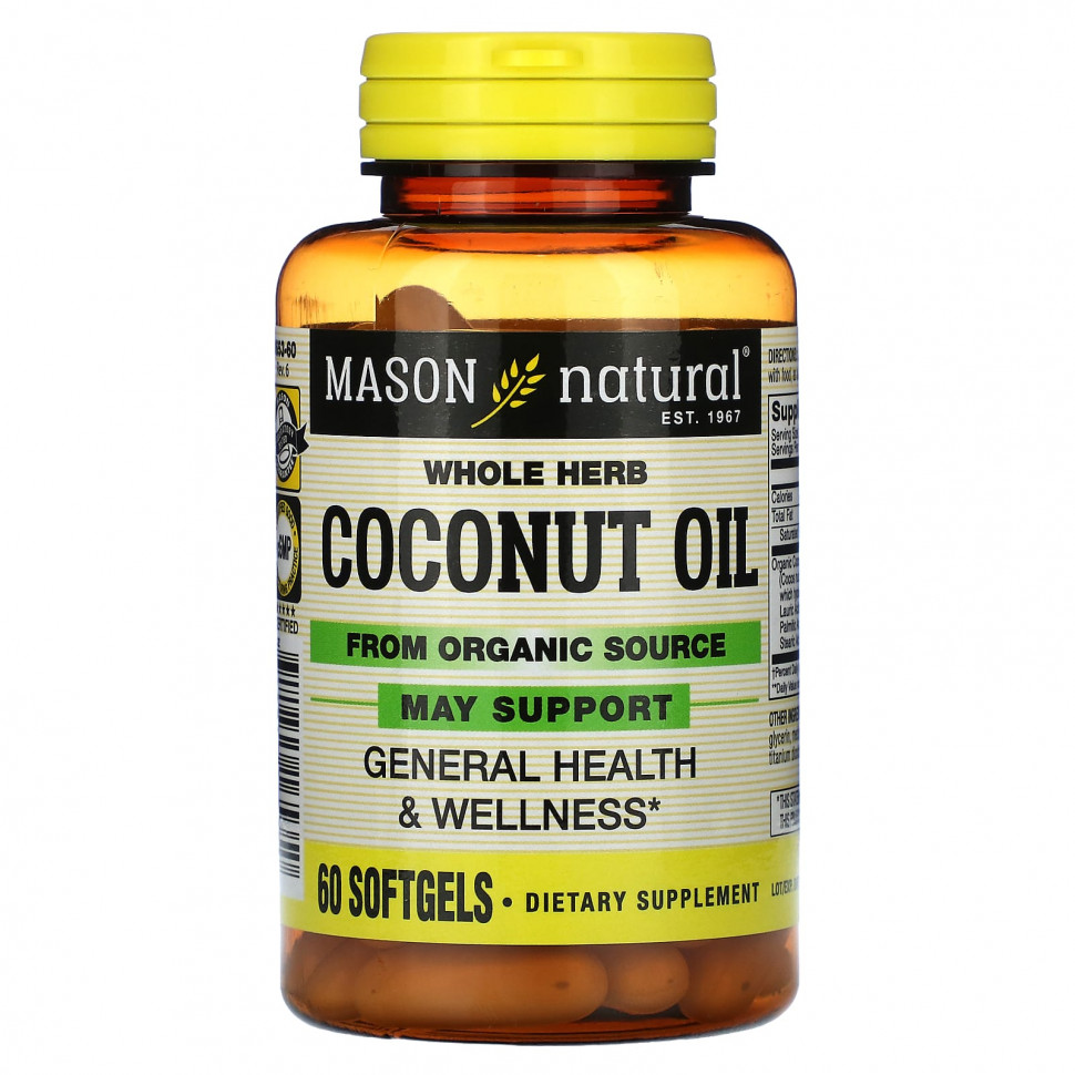   Mason Natural, Whole Herb Coconut Oil, 60 Softgels   -     , -  