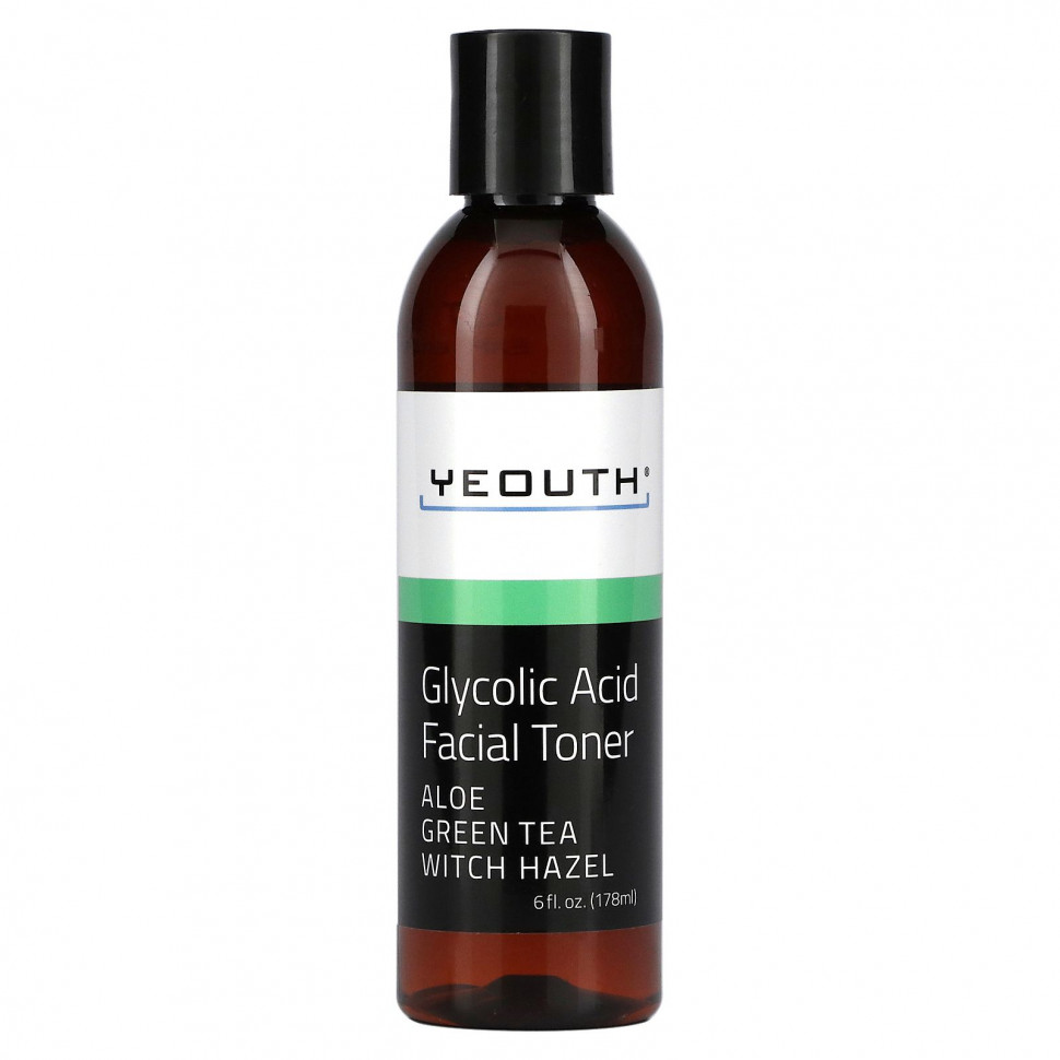   Yeouth, Glycolic Acid Facial Toner, Aloe Green Tea Witch Hazel, 6 fl oz (178 ml)   -     , -,   