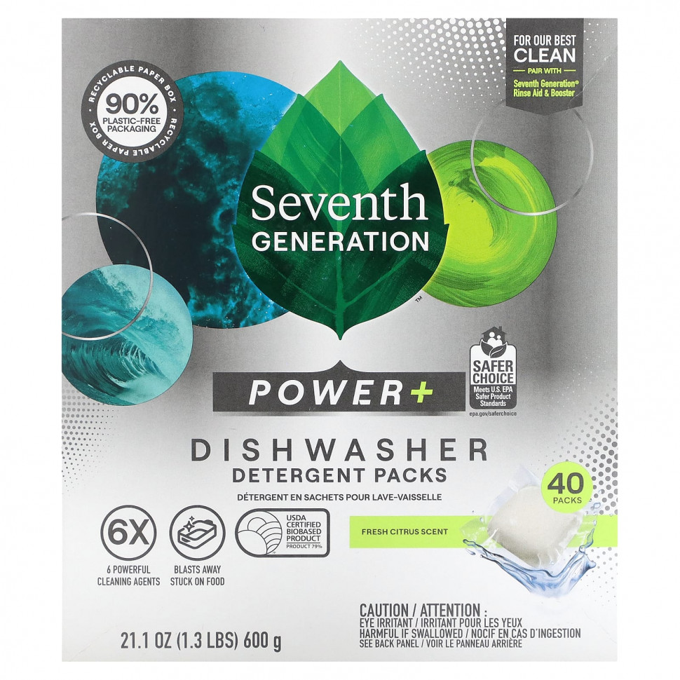   Seventh Generation,     Power +   , Fresh Citrus, 40 , 600  (21,1 )   -     , -  