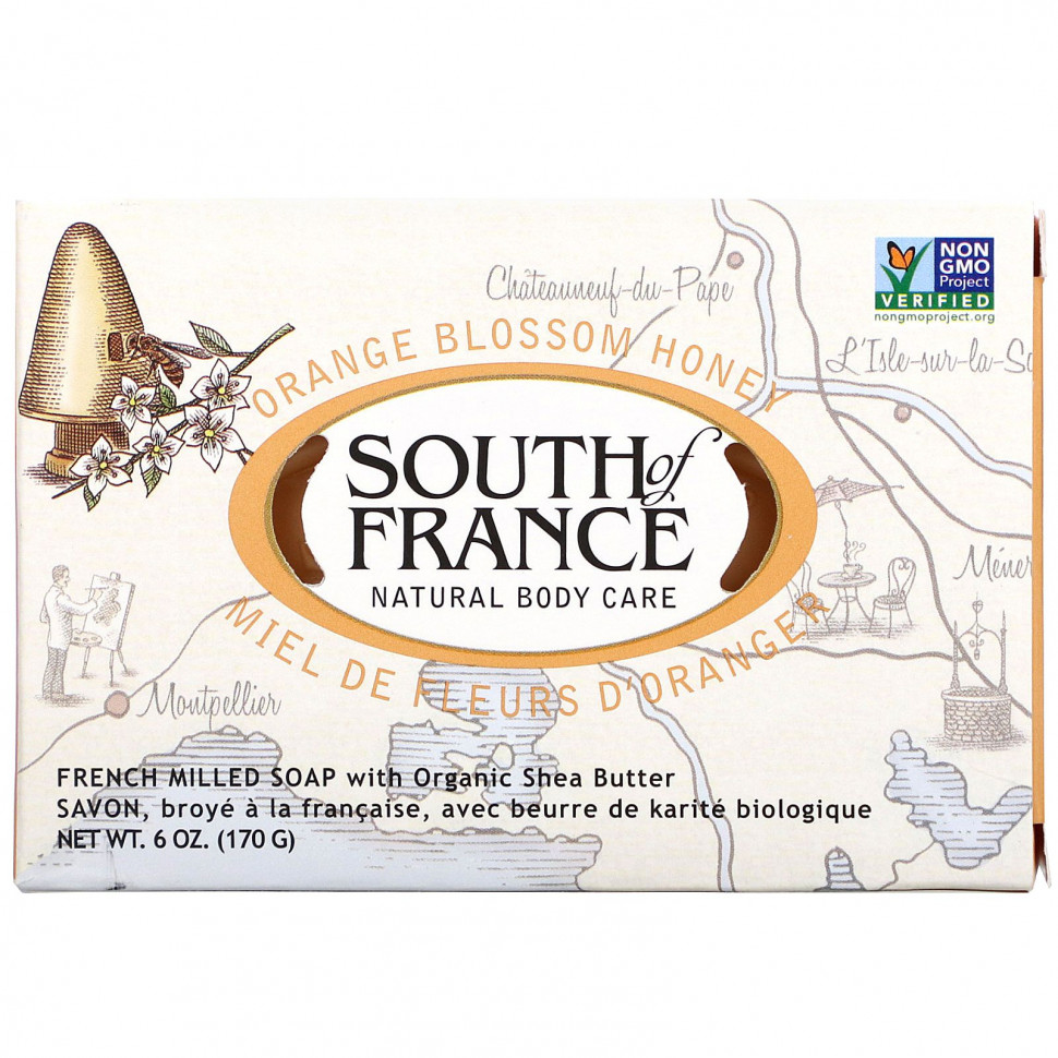   South of France, Orange Blossom Honey, French Milled Bar Soap with Organic Shea Butter, 6 oz (170 g)   -     , -  