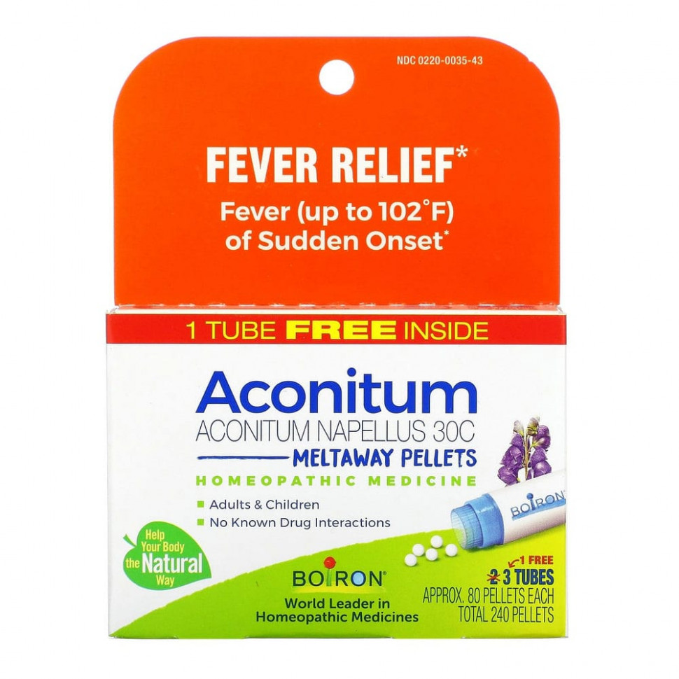   Boiron, Aconitum, Fever Relief, Meltaway Pellets, 3 Tubes, 80 Pellets Each   -     , -  