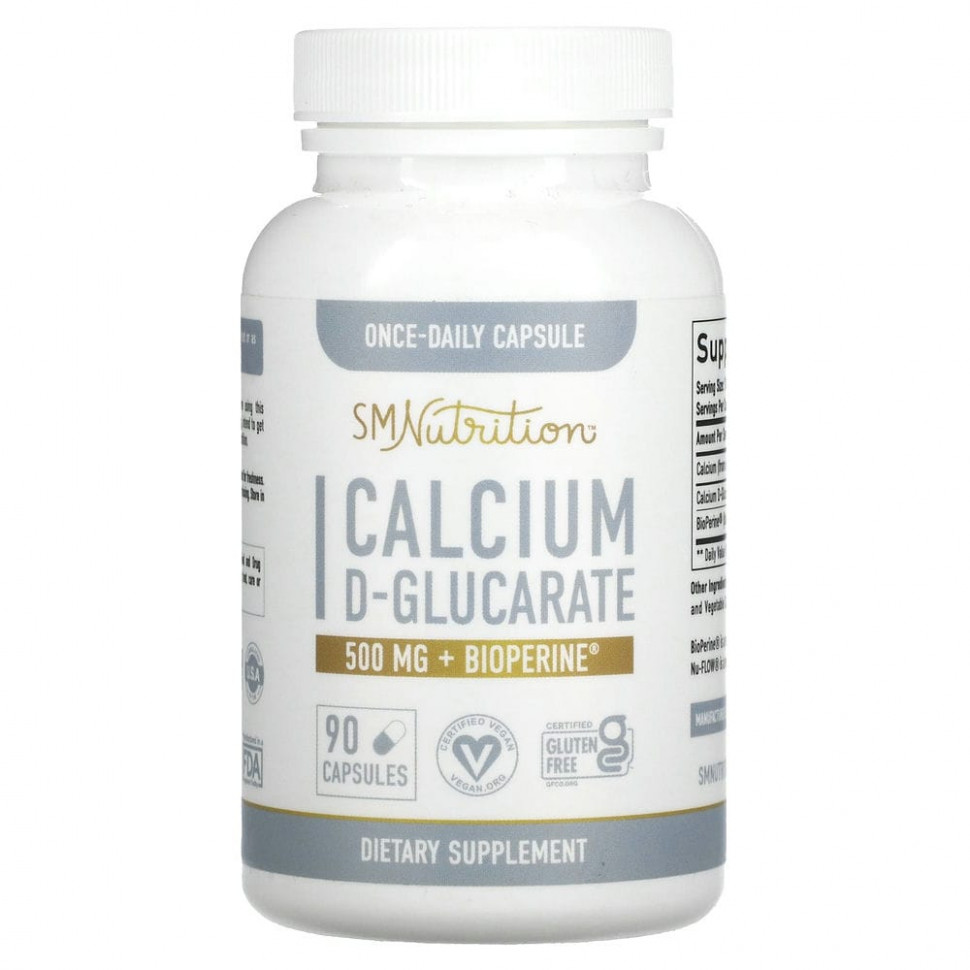   SMNutrition, Calcium D-Glucarate + BioPerine, 500 mg, 90 Capsules   -     , -,   