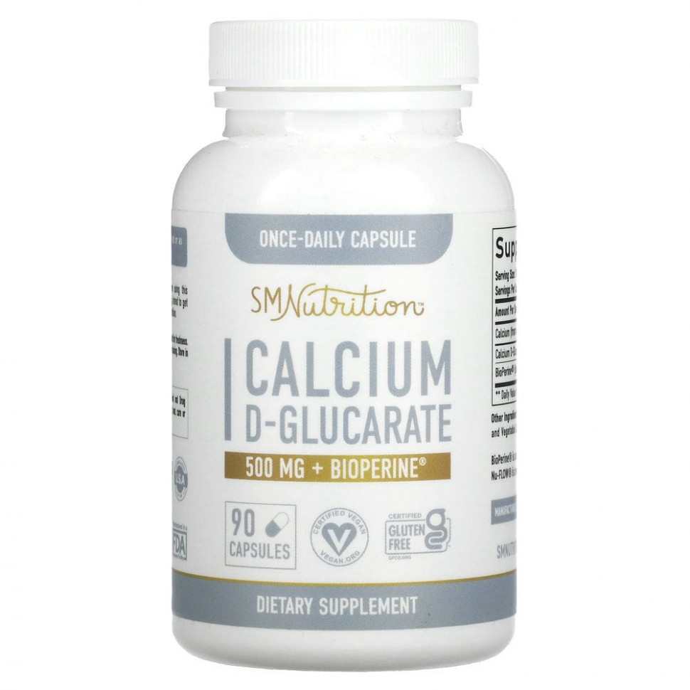   SMNutrition, Calcium D-Glucarate + BioPerine, 500 mg, 90 Capsules   -     , -  