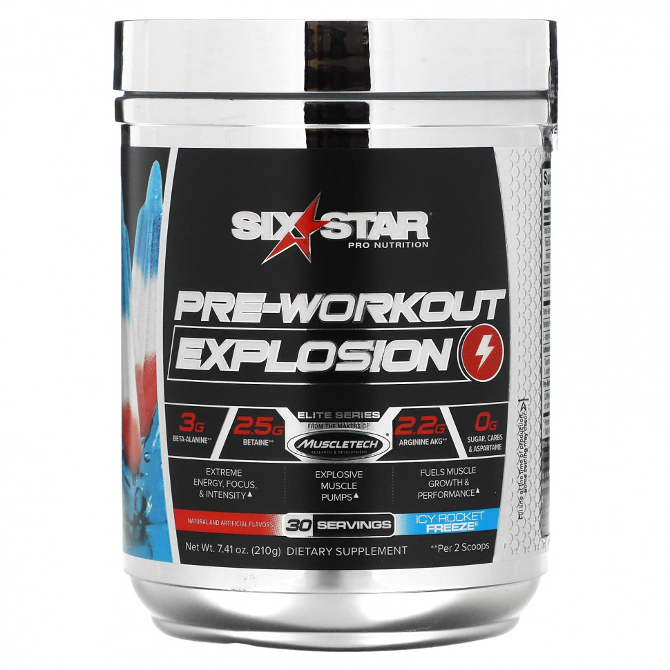   SIXSTAR, Elite Series, Pre-Workout Explosion, Icy Rocket Freeze, 7.41 oz (210 g)   -     , -  