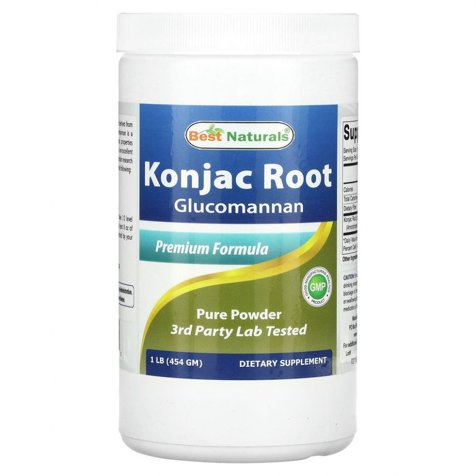   Best Naturals, Konjac Root Glucomannan, Premium Formula, 1 lb (454 g)   -     , -  