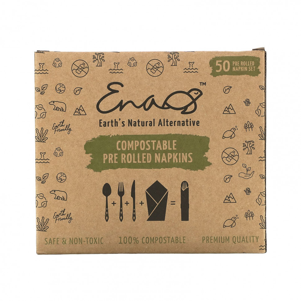   Earth's Natural Alternative, Compostable Pre Rolled Napkins with Knife, Fork and Spoon, 50 Rolls   -     , -  