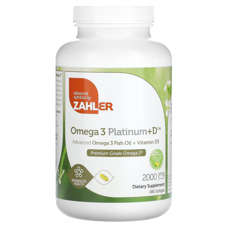   Zahler, Omega 3 Platinum + D,     -3   D3, 1000 , 180     -     , -  