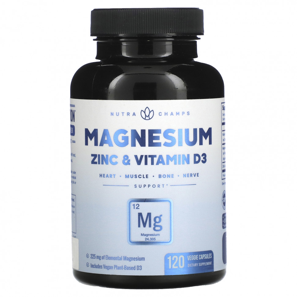   NutraChamps, Magnesium, Zinc & Vitamin D3, 120 Veggie Capsules   -     , -  