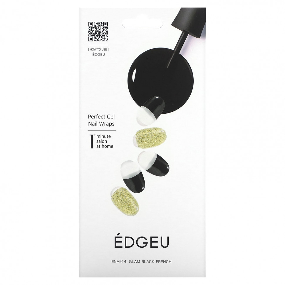   Edgeu, Perfect Gel Nail Wraps, ENA914, Glam Black French,   16    -     , -  