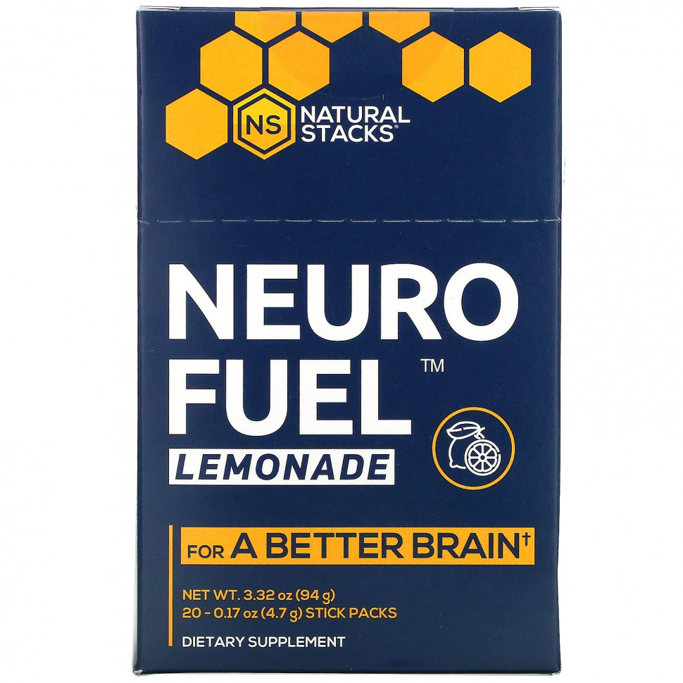   Natural Stacks, Neuro Fuel Lemonade, 20 Stick Packs, 0.17 oz ( 4.7 g) Each   -     , -  