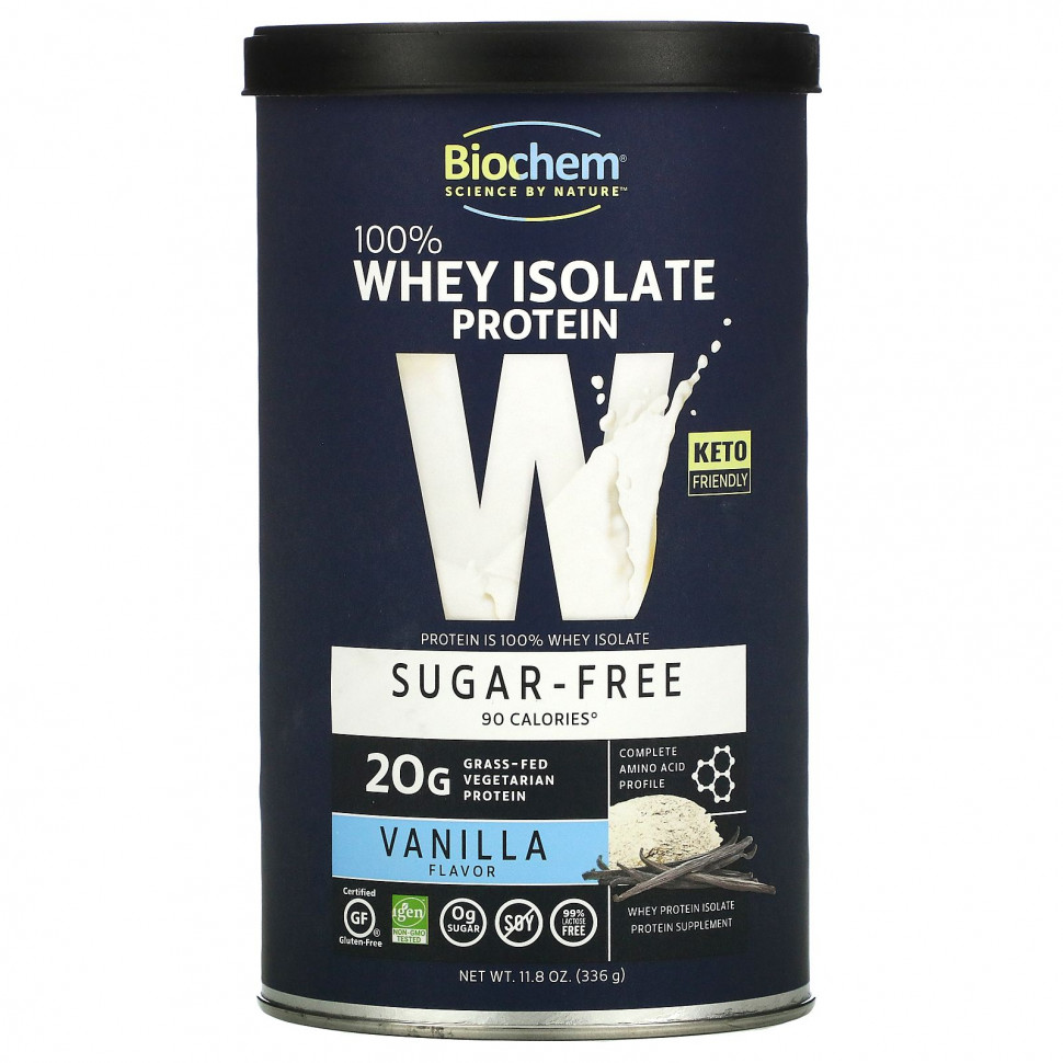   Biochem, 100% Whey Protein, Sugar Free, Vanilla, 11.8 oz (336 g)   -     , -  