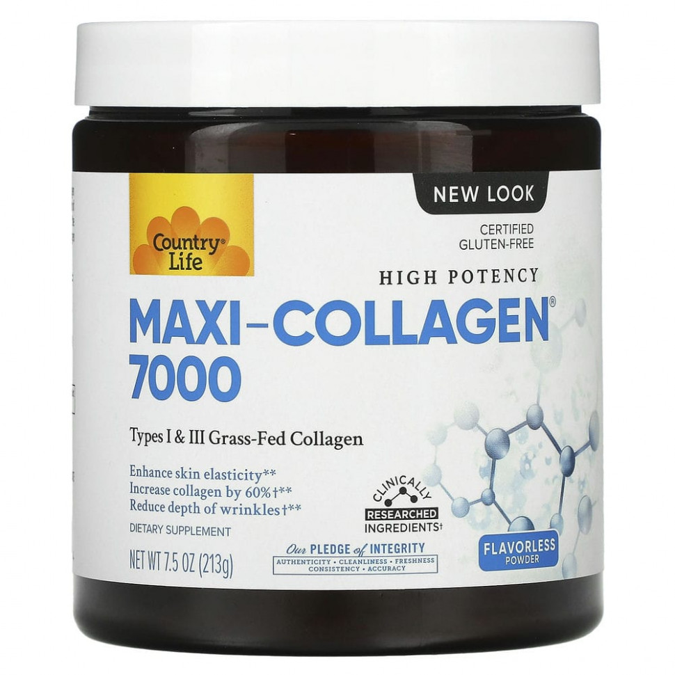   Country Life, Maxi-Collagen 7000 Powder, Flavorless, 7.5 oz (213 g)   -     , -  