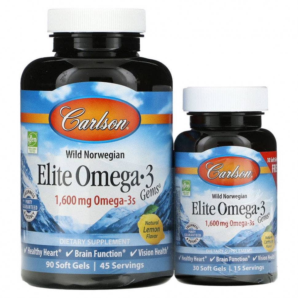   Carlson Labs, Wild Caught, Elite Omega-3 Gems,  -3 ,   , 800 , 90 +30     -     , -  