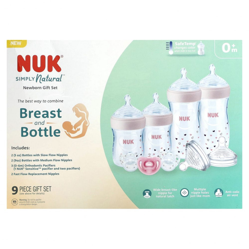   NUK, Simply Natural Bottle with SafeTemp,    ,  0 , 9 .   -     , -,   