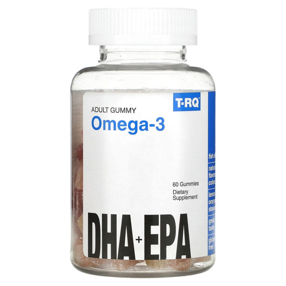   T-RQ, Omega-3, DHA + EPA, Lemon, Orange, Strawberry, 60 Gummies   -     , -  