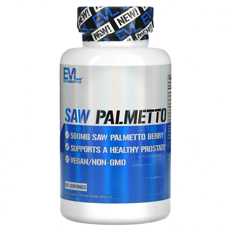   EVLution Nutrition, Saw Palmetto, 500 mg, 60 Veggie Capsules   -     , -  