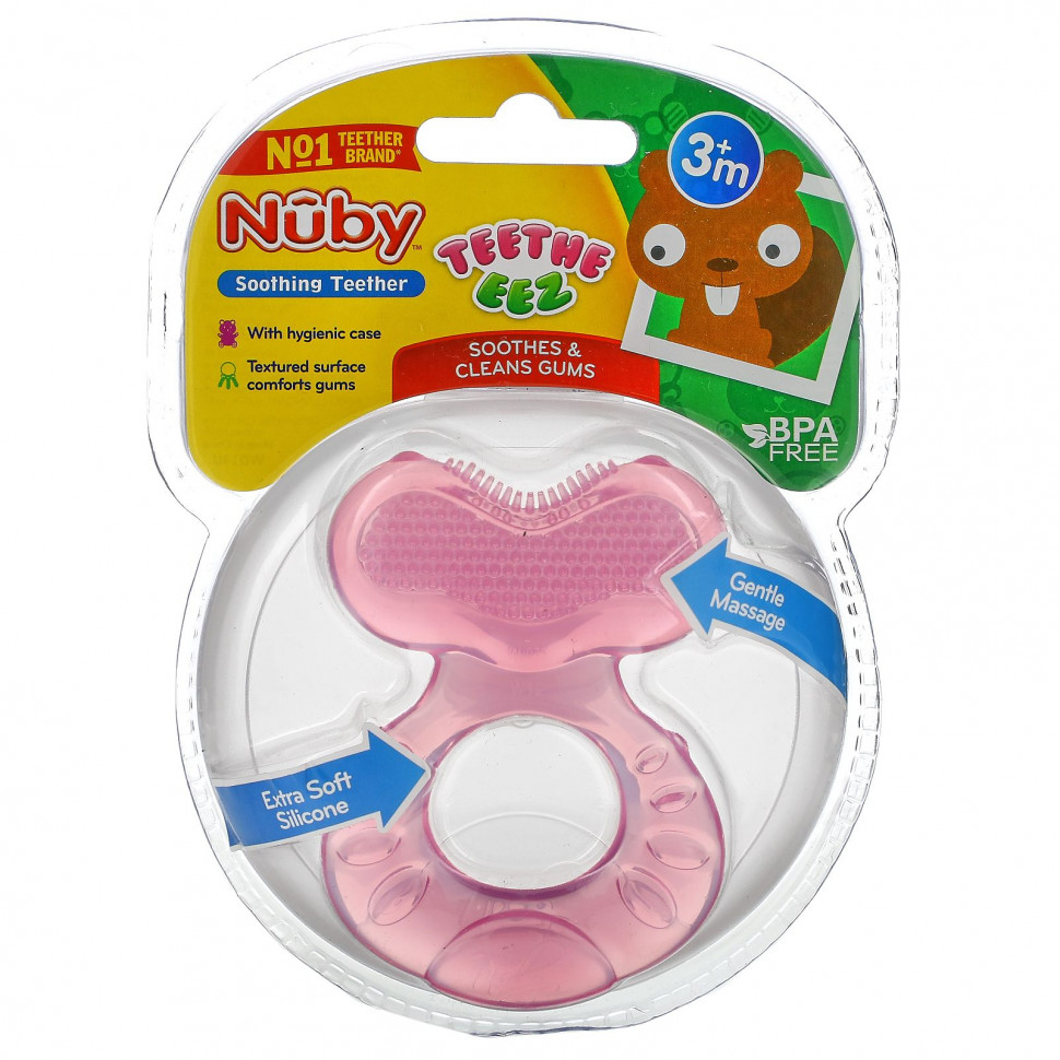   Nuby, Teethe Eez, Soothing Teether, Pink, 3+m, 2 Piece Set   -     , -  