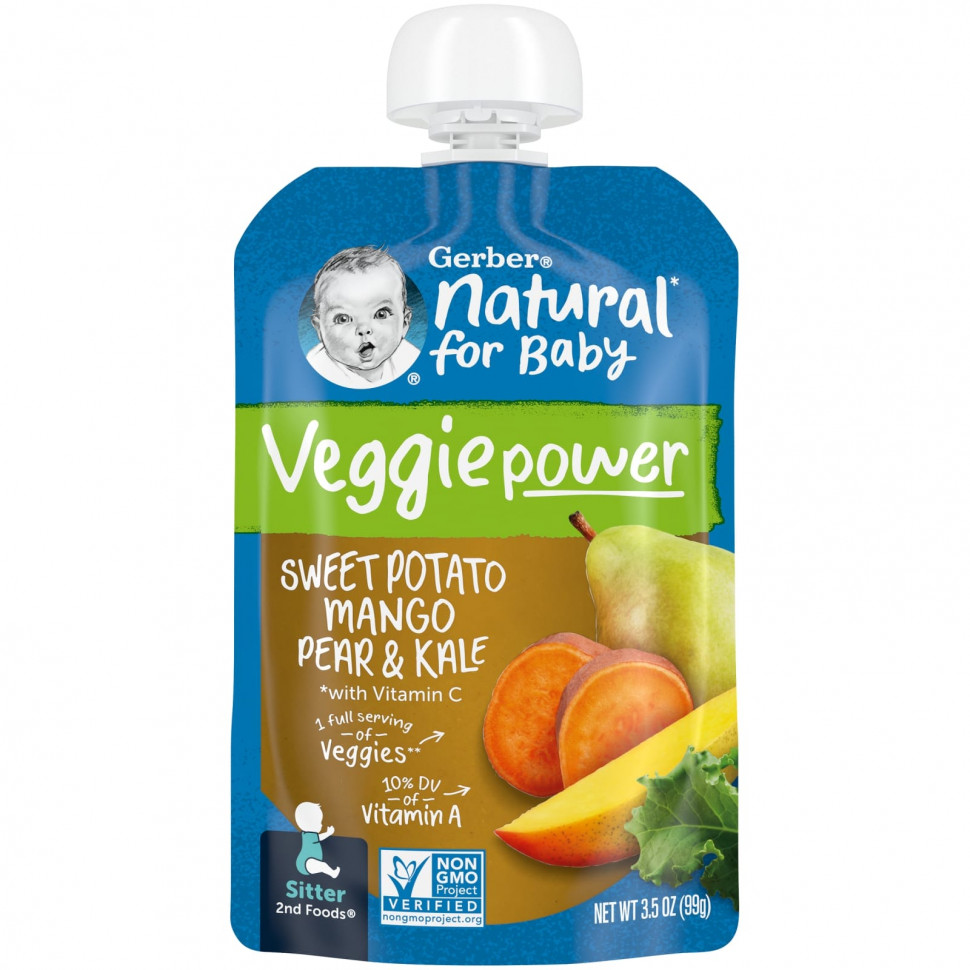   Gerber, Natural for Baby, Veggie Power, 2nd Foods, , ,   , 99  (3,5 )   -     , -  