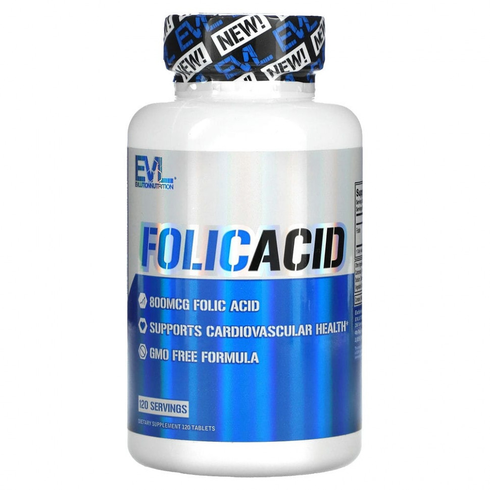   EVLution Nutrition, Folic Acid, 800 mcg, 120 Tablets   -     , -,   